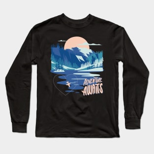 Lets start the adventure scenic wild outdoors mountain landscape Long Sleeve T-Shirt